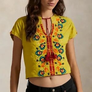 NATURAL LIFE Yellow Embroidered Blouse
